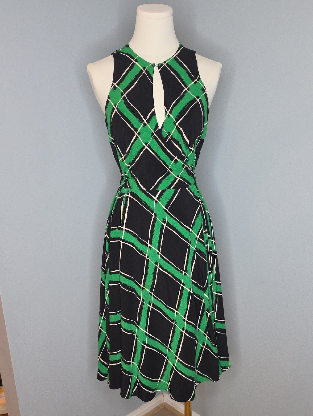 Anthropologie Keyhole Dress Size 0 XS Green White Black Evening